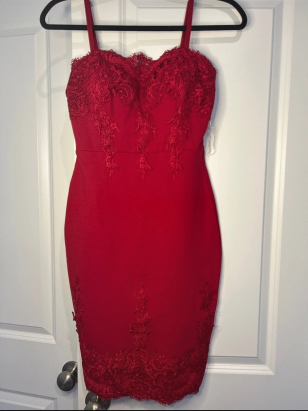 Haute Monde Red Lace-Trim Midi Bodycon Dress